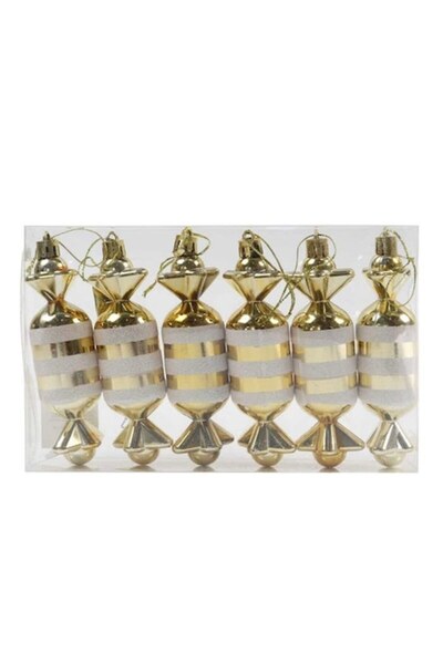 ANTBRO Set de 12 globuri de Crăciun în formă de bomboane galbene cu sclipici ...