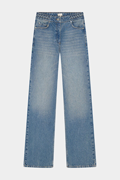 W Collection MAVİ KEMER ÖRGÜ DETAYLI JEAN PANTOLON