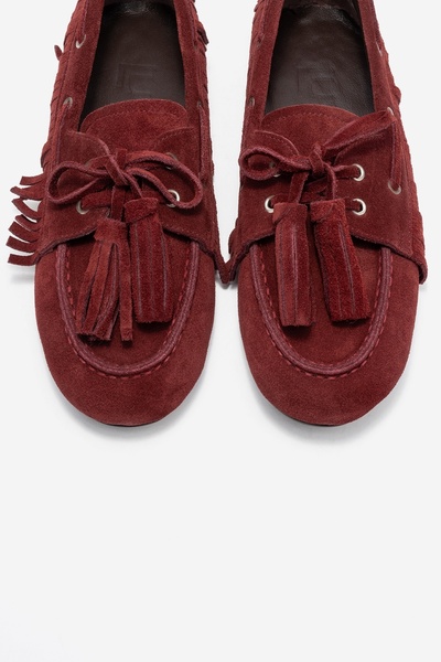 LuviShoes Fenora Burgundy Suede Genuine Leather Fringed Tassels Women Loafer Shoes
