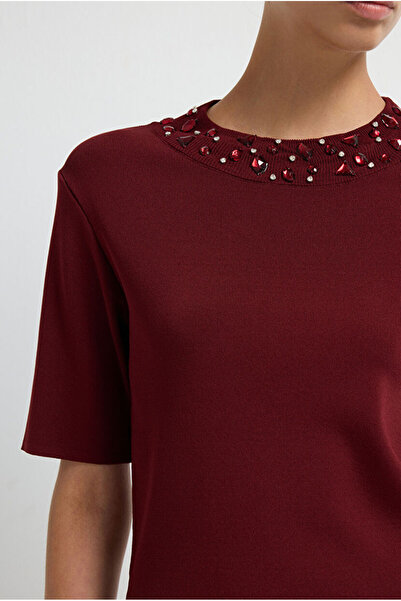 adL Yakası Taş Detaylı Triko Kazak