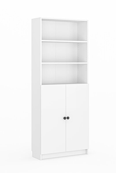 Hofga Bili Kitaplık 5 Raflı 2 Kapaklı Çok Amaçlı Ofis Salon Kitap Dosya Rafı Beyaz