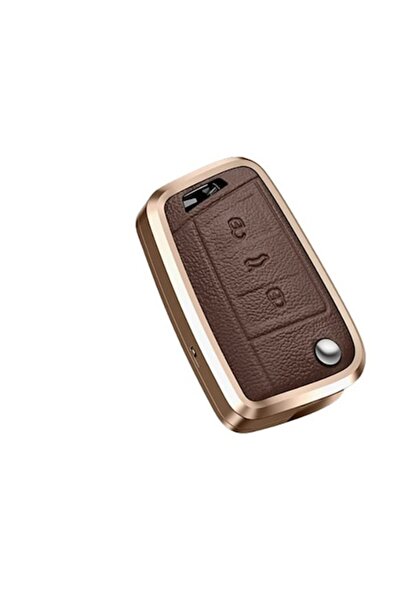 OEM Brown aluminum key case for VW Golf 7, Tiguan; Seat Ateca/Leon/Ibiza; Skoda Octavia/Kod