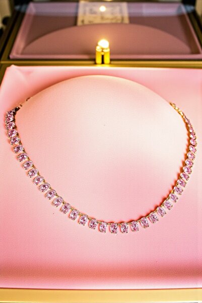 Furia قلادة سويت جلو – قلادة نسائية ذات حجر وردي بيضاوي اللون ذهبي اللون