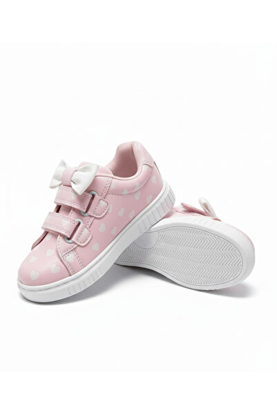 p papuccum ortopedi çocuk ayakkabıları Kız Çocuk Kalpli Fiyonklu Kaydırmaz Taban Ortopedik Spor Ayakkabı