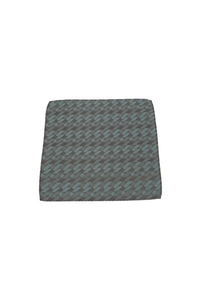 6AM Ceremony Grey pocket square with green geometric pattern