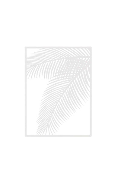 buz Decorațiune murală metalică, model cu frunze de palmier, 50 x 68 cm, alb