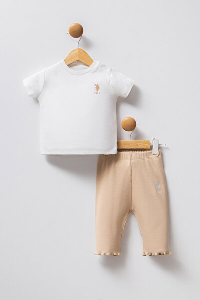 U.S. Polo Assn. Kız Bebek Beyaz Ekose Desenli %100 Pamuk 3'lü Takım 50322878-VR013