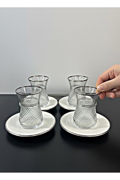 DECOSTYLE Pasabahce İncebel Tea Cup Precious Mineral Platinum Hand Decoration 12 Pieces Tea Set 125Cc