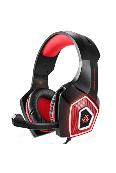 Hunterspider V1 Pro Gaming Headset - Super Deep Bass, 7-Color LED, Noise-Cancelling Mic, Black-Red