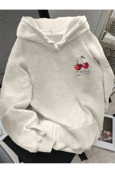 Flaubert -Kadın baskılı cherry sweatshırt 3iplik kaliteli kumaş oversize kesim