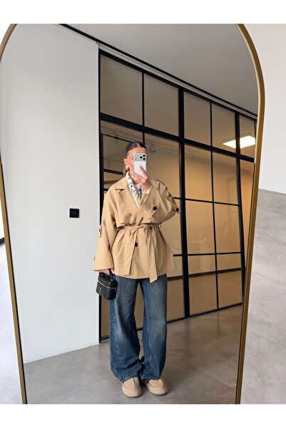 BB Bensu Buyruk OVERSİZE ARA BOY BEJ RENGİ TRENÇKOT