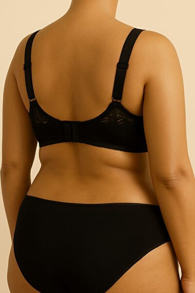 enmodaiçgiyim Black Plus Size C Cup Underwire Lace Push up Bra – Full Cup, High Support, Wide Strap