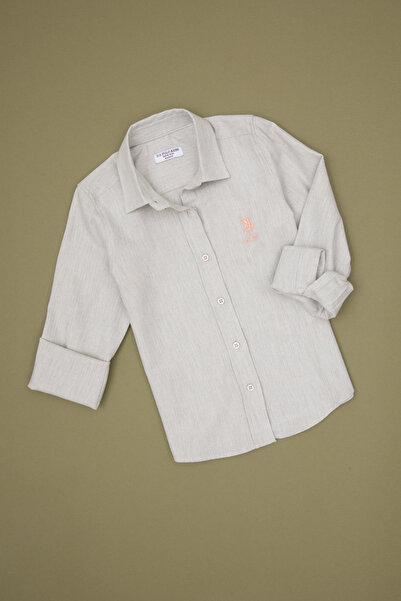 U.S. Polo Assn. Girl's Cream Melange Long Sleeve Basic Shirt 50317666-Xx7018