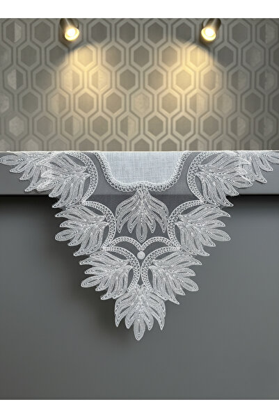 Valora Concept Fransız Dantelli Ezgi Model Keten Gardenya Lüks 3'lü Runner Salon Oda Sehpa Örtüsü