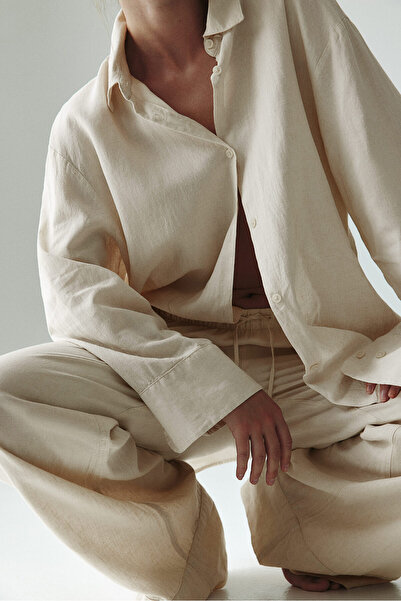 H&M Keten Karışımlı Geniş Pantolon