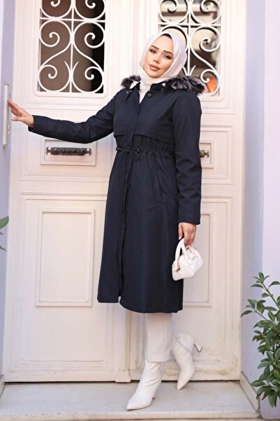 N.S NEVA STYLE Γούνινο με κουκούλα Navy Blue Hijab Parka 60650L