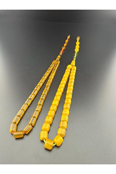 Jewel Valued with the Master Dabbas' Signature, Collectible Crimped Amber Prayer Beads - 2 Pieces