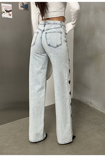 Lila Moda Жіночі джинси з високою талією, широкими штанинами та деталями у вигляді сердечок