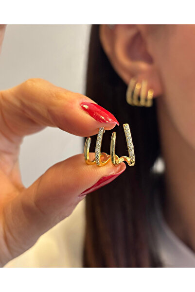 Vitastyle تصميم عصري متعدد الأشكال من حجر الزركون أقراط من الفولاذ المقاوم للحساسية مقاس 2 سم