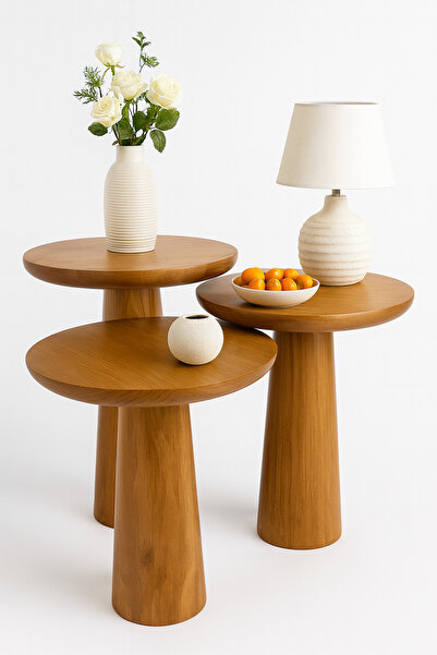 Trihome 3’lü Modern İhlamur Ağacı Mantar Sehpa Seti – Dekoratif & Şık Tasarım