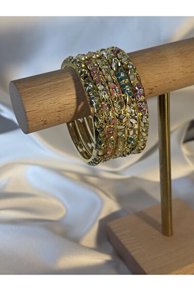 ATELIER İREM Mineli Çelik İnce Kelepçe Bileklik-Pembe2