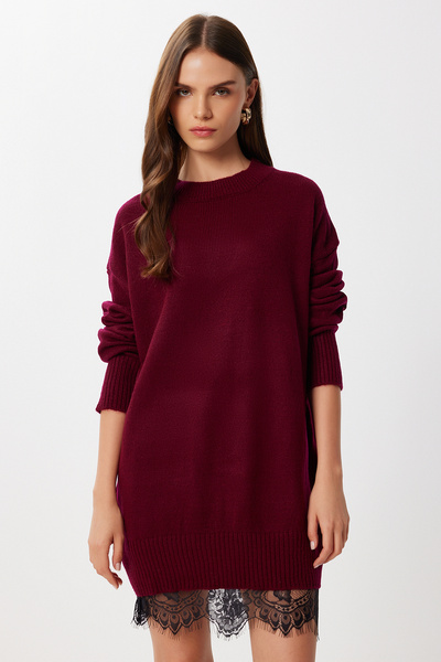 Lovelyİstanbul Oversize Wool Blend Sweater Lci0040 Bordo
