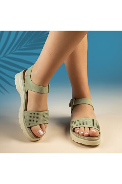 BMoD Sandale verzi cu platformă și perforații pentru femei MOD13506