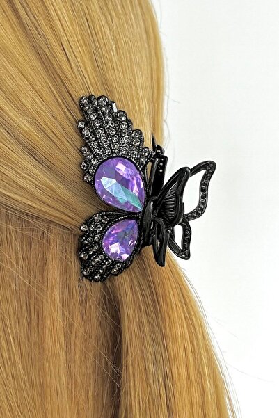 TAKIŞTIR Black Color Butterfly Figured Stone Mini Latch Buckle