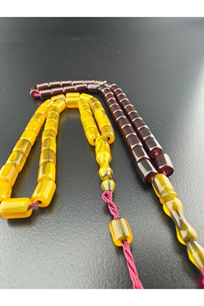 Jewel 2 Pieces of Tesbi̇h - Valued Collectible Crimped Amber Prayer Beads, Signed by Master Dabbas