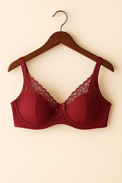 enmodaiçgiyim Burgundy Plus Size C Cup Underwire Lace Push up Bra – Full Cup, High Support, Wide Strap