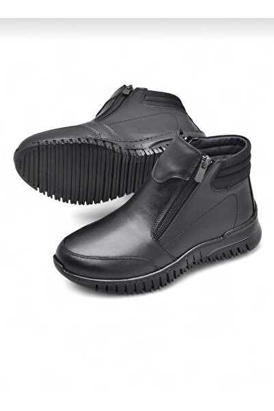 Özkan Ayakkabı SİYAH TAM ORTOPEDİK HAKİKİ DERİ İKİ TARAFI FERMUARLI KIŞLIK KADIN ANNE BOT
