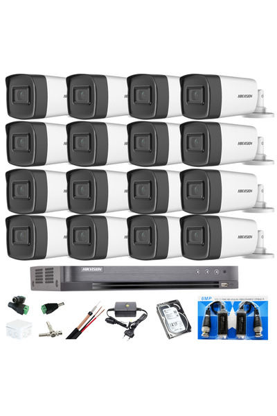 Hikvision Kit complet de supraveghere exterioară cu 16 camere 5MP TURBO HD HIKVISION, IR 40m, accesorii + HDD 4TB