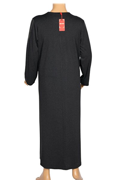 HESNA Kadın Elvan Kışlık Büyük Beden Boydan Baskılı Siyah Elbise