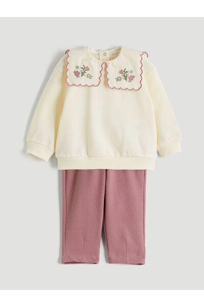 LC Waikiki Lcw Baby Crew Neck Strap Baby Girl Blouse and Pants 2-Piece Set