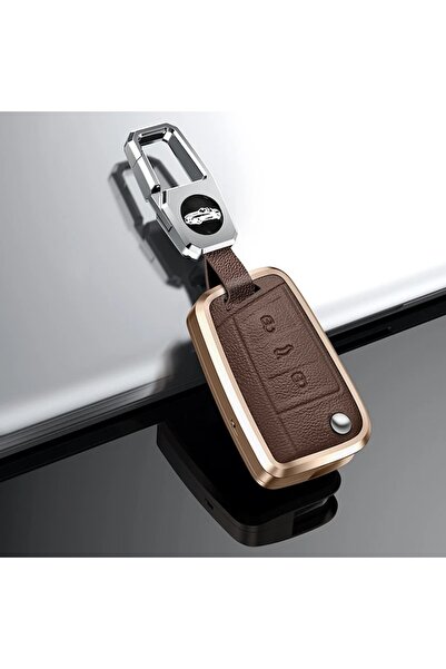 OEM Brown aluminum key case for VW Golf 7, Tiguan; Seat Ateca/Leon/Ibiza; Skoda Octavia/Kod