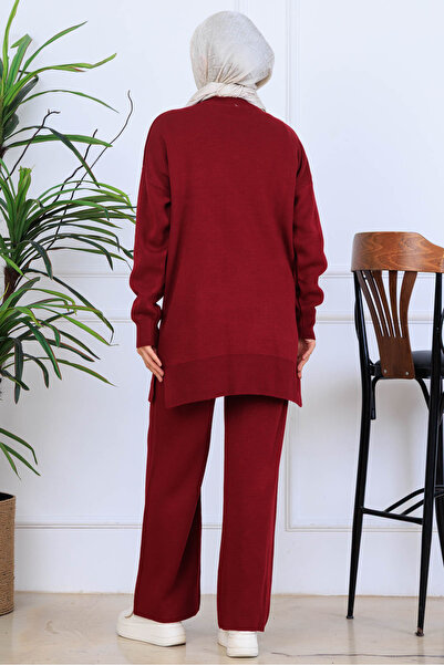 benguen Embroidery Detailed Knitwear Set S1120 Burgundy