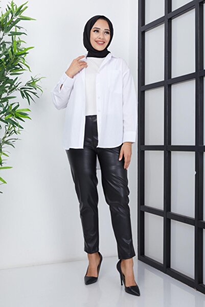 hafsamina Leather Skinny Trousers with Pockets Black Hm2021