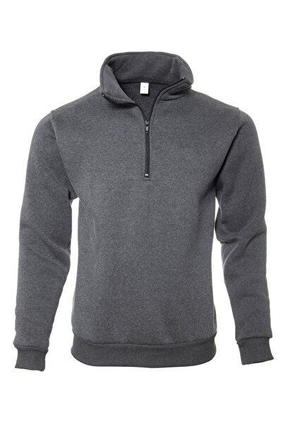 BVK GİYİM سترة رياضية بلون الأنثراسيت، بسحاب نصفي، مصنوعة من القطن، مبطنة بال...