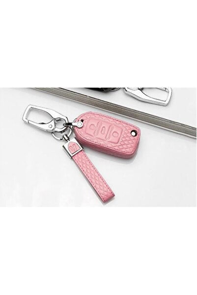 OEM Husă cheie BE din piele ecologică roz pentru cheie VW/Skoda/Seat tip cuțit cu 3 butoane