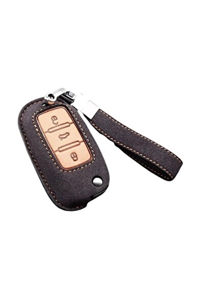 OEM Husă chei din piele Alcantara gri cu inel pentru cheie pliabilă cu 3 butoane VW/Skoda/Seat