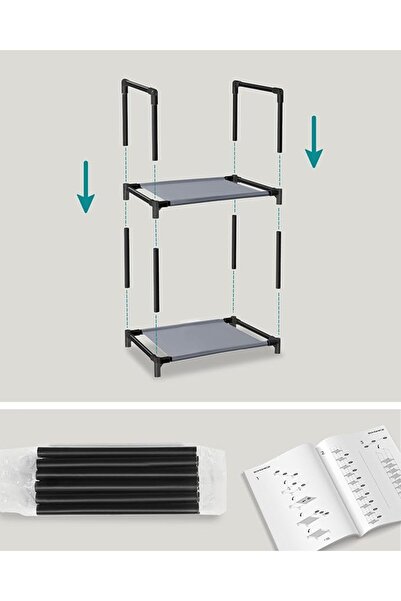 SONGMICS Ayakkabı rafı 10 raf 33x33x173cm dokunmamış kumaş raflar gri LSR110G01