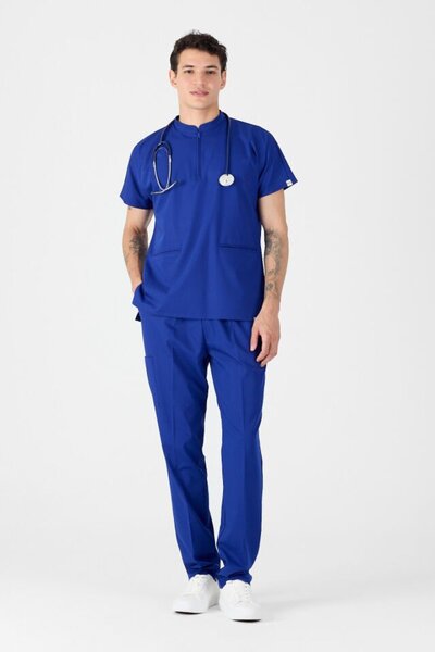 Owlet Medikal ελαστικό ύφασμα μπλε κοβαλτίου Scrubs με λεπτομέρεια με φερμουάρ