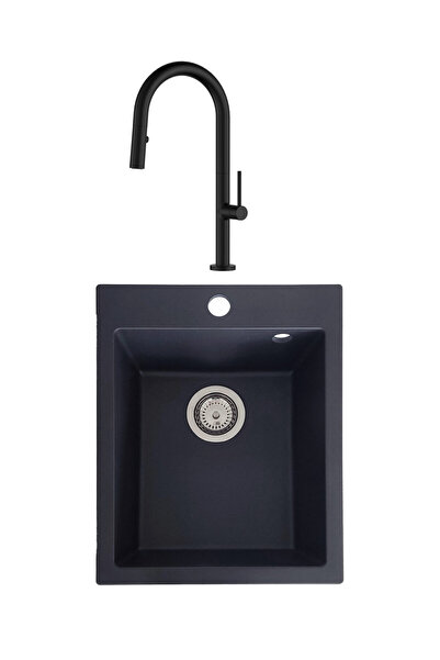 SanDonna SET Chiuveta granit compozit Vesta negru + Baterie cu dus extractabil Charlotte negru