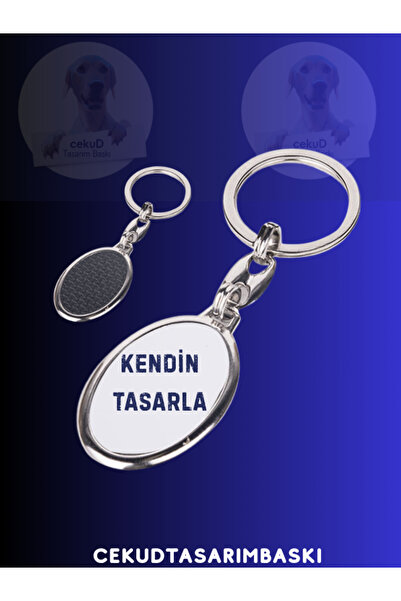 cekud tasarım baskı Kendin Tasarla Oval Metal Anahtarlık - Tek Taraflı Kişiye...