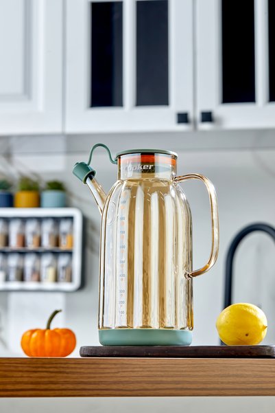 Cooker 1.1 Litre Borosilikat Cam Yağlık ve Sirkelik Zeytinyağ Şişesi Yeşil CKR4535