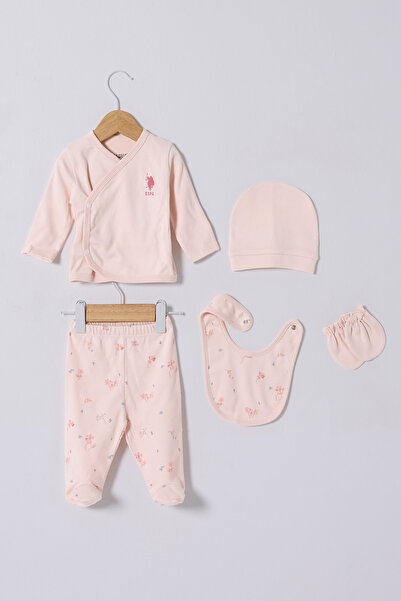 U.S. Polo Assn. Kız Bebek Pudra Hastane Çıkışı %100 Pamuk 5'li Zıbın Set 50322817-VR042