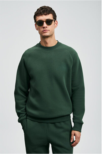 MODA Yeşil Erkek 3 İplik Şardonlu basic regular sweatshirt Erkek