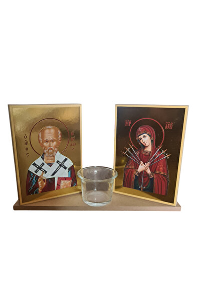 Eufloria Icoana lemn cu candela 27x17cm