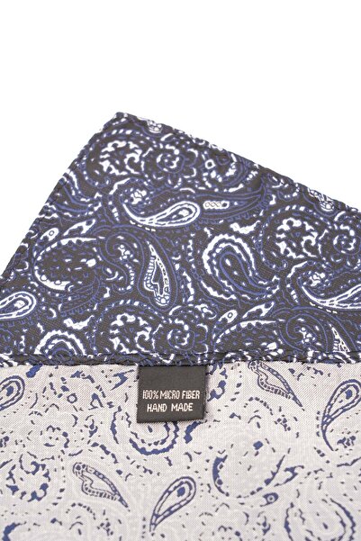 6AM Ceremony Dark blue pocket square with white and light blue paisley print