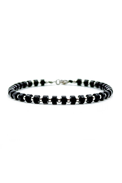Velar Bracelets Bratara din Snur cu Onix Disc si Bile din Argint 925